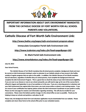 Catholic Diocese of Fort Worth Safe Environment Mandate