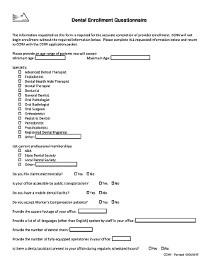 Dental Enrollment Questionnaire