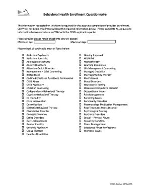 Behavioral Health Enrollment Questionnaire