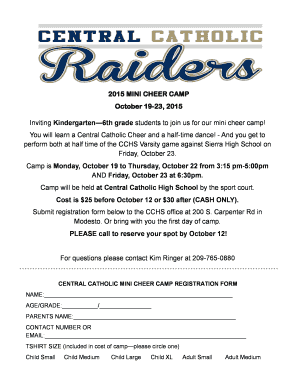 2015 MINI CHEER CAMP October 19-23 2015 Inviting Kindergarten - cchsca
