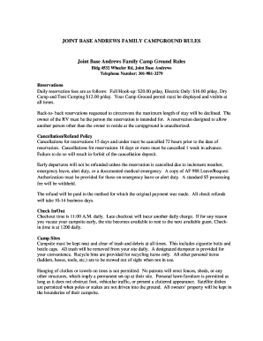 Joint Base Andrews Family Campground Rules and Agreement