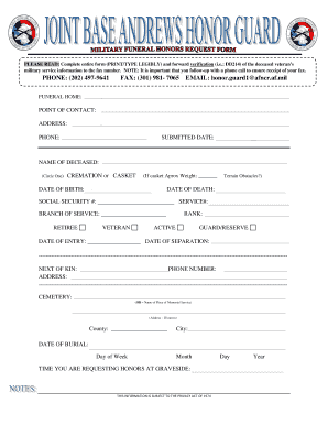 Veteran Funeral Honor Request Form