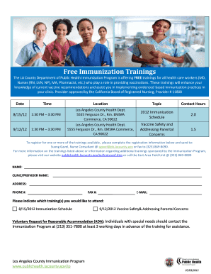 LA County Immunization Training Registration Form