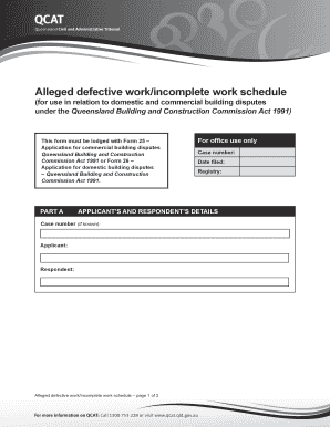 Queensland Defective Work Schedule