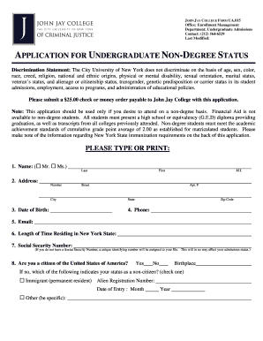 John Jay College Undergraduate Non-Degree Application