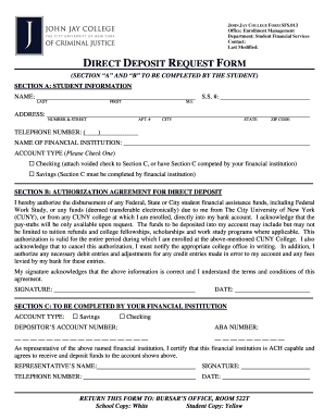 John Jay College Direct Deposit Request Form