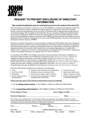 Request to Prevent Disclosure of Directory Information