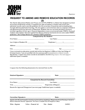 Request to Amend and Remove Education Records