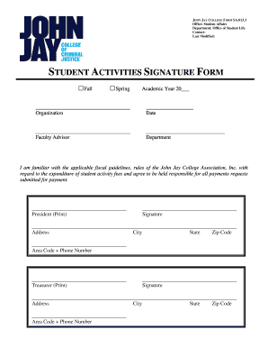 Student Activities Signature Form
