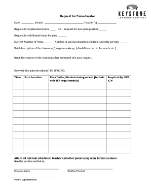 Request for Paraeducator Form