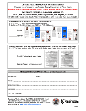Listeria Health Education Materials Order Form