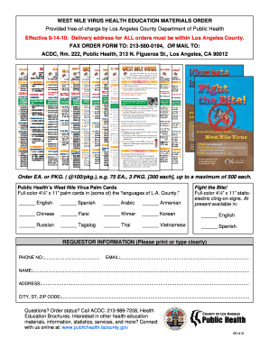 West Nile Virus Health Education Materials Order Form