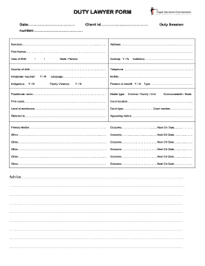 Duty Lawyer Form