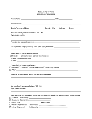 Retina Center of Maine Medical History Form