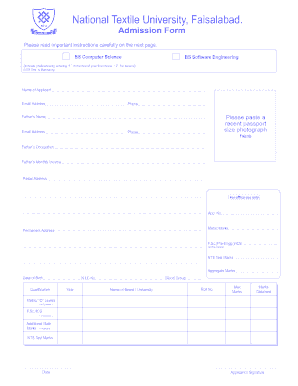 National Textile University Admission Form