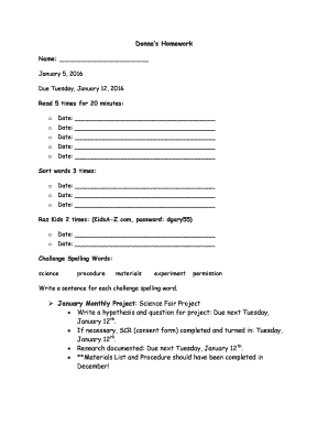 Homework Assignment Form