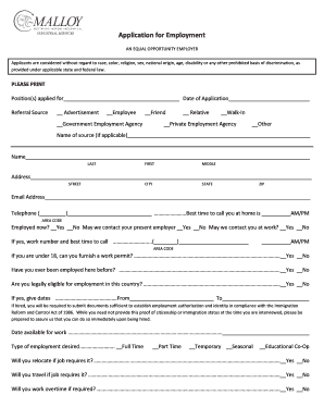 Application for Employment Form
