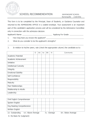 School Recommendation Form
