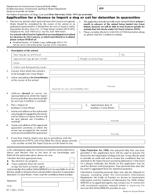 UK Pet Import Licence Application