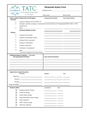 Personnel Action Form