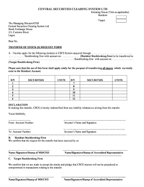 Transfer of Stock Request Form