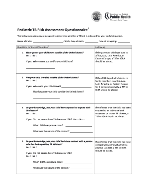 Pediatric TB Risk Assessment Questionnaire