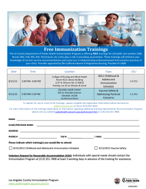 LA County Immunization Training Registration Form