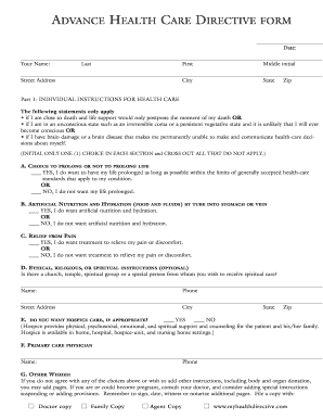 Advance Healthcare Directive Form