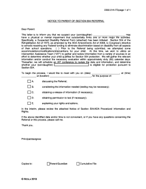 Notice to Parent of Section 504 Referral