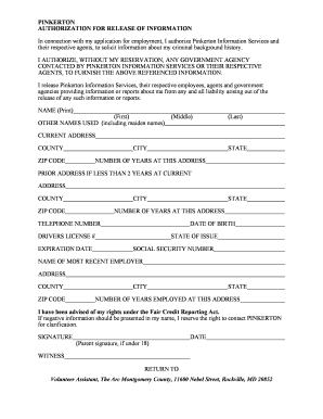 Pinkerton Authorization for Release of Information