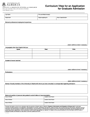 University of Alberta Graduate Admission Application Form