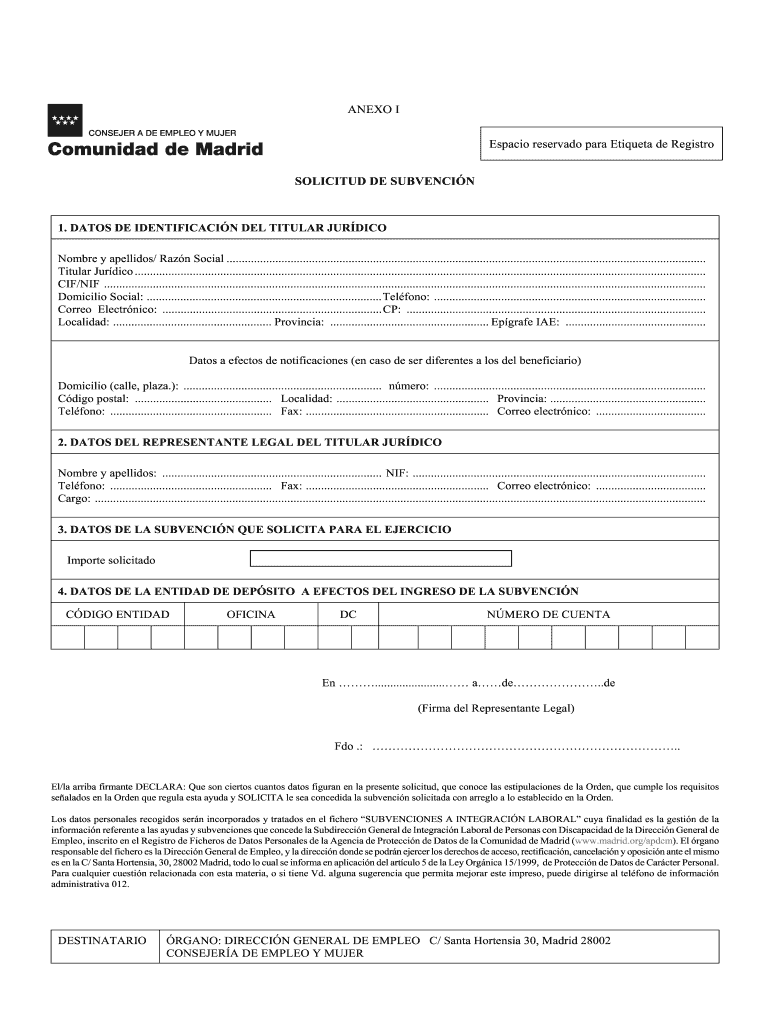 SOLICITUD DE SUBVENCIN 1 DATOS DE IDENTIFICACIN DEL Vista previa en la página 1