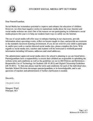 Student Social Media Opt Out Form