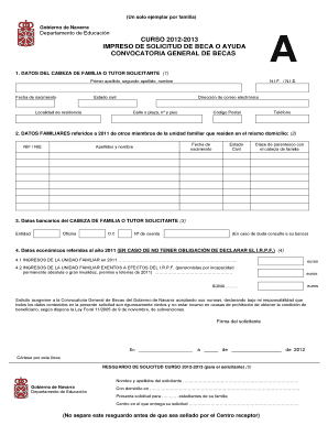 IMPRESO DE SOLICITUD DE BECA O AYUDA