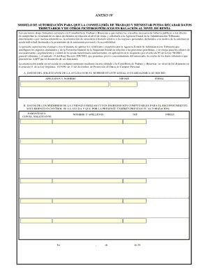Modelo de Autorización para que la Consellería de Trabajo y Bienestar pueda recabar datos tributarios
