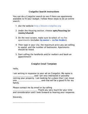 Craigslist Apartment Search Instructions