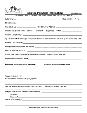 Pediatric Medical History Form