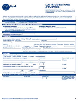 ME Bank Low Rate Credit Card Application