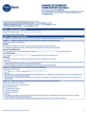 Business Term Deposit Change Form