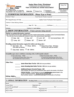 Junior Show Entry Worksheet