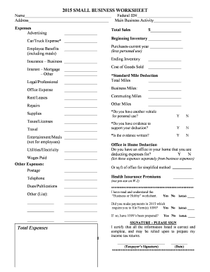 2015 Small Business Worksheet