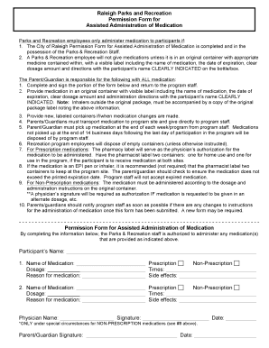 Raleigh Parks and Recreation Medication Permission Form