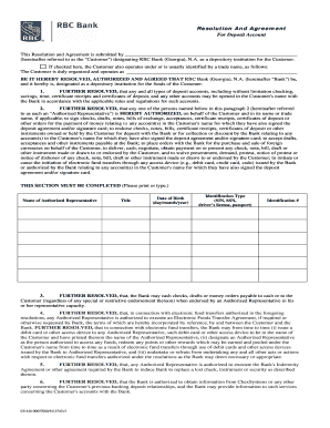 Resolution And Agreement For Deposit Account