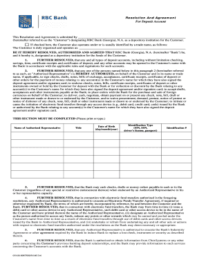 Resolution and Agreement for Deposit Account