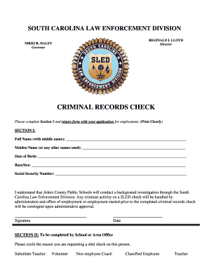 South Carolina Criminal Records Check Form