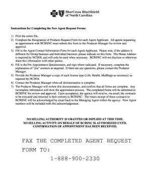 BCBSNC New Agent Request Forms