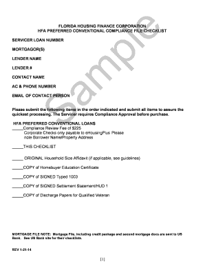 Florida HFA Preferred Conventional Loan Compliance Checklist