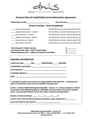 Payment Plan Credit Card Authorization Agreement