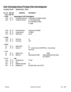 Exide Technologies Inbound Purchase Order Acknowledgement