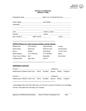 Special Olympics BC Medical Form